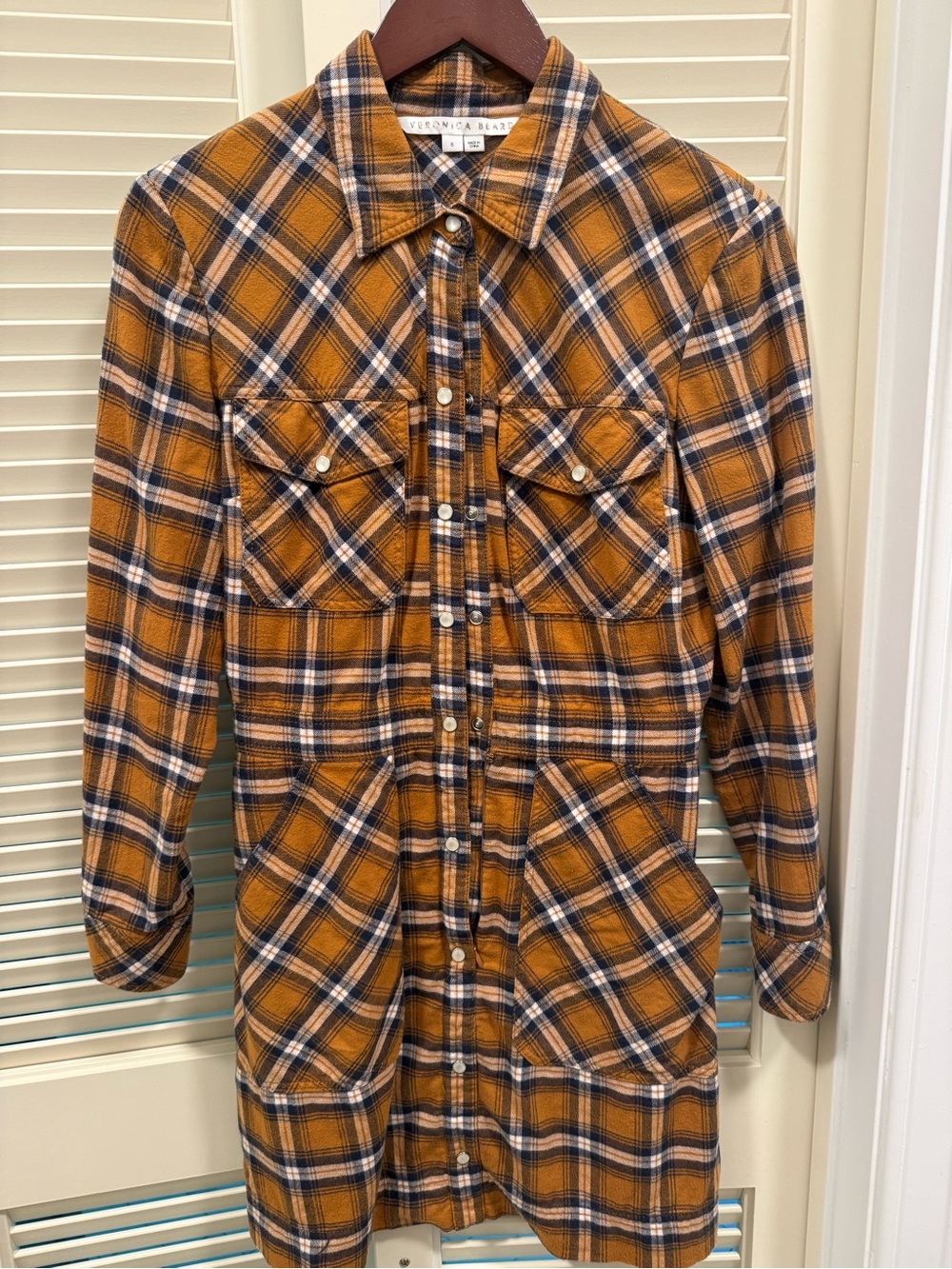 Veronica Beard Plaid Longline Shirt Dress - Mustard Plaid